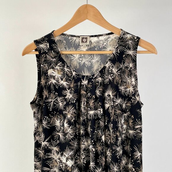 Anne Klein Flowy Sleeveless Tank Top, Starburst Pattern, Black/Tan/Cream, Size S - Picture 2 of 9